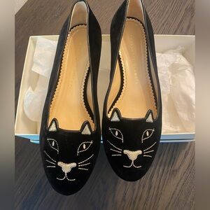 Charlotte Olympia Black Kitty Flats PRISTINE CONDITION WITH BOX